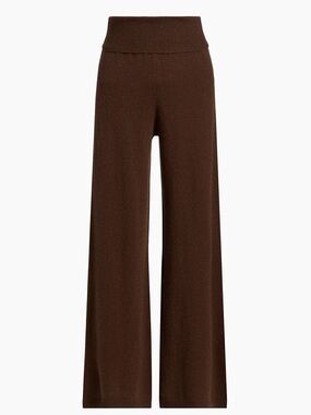 Stellae Dux Wide-Leg Cashmere Foldover Knit Pants - Soft Chocolate
